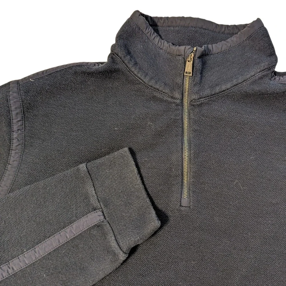 Polo Ralph Lauren Mens Navy Blue Quarter Zip Pullover Nylon Trim Waffle Knit L